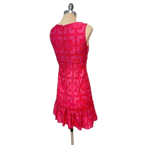 Trina Turk Pink Carpinteria Embroidery eyelet Ruffle Hem Dress size 0 - Picture 5 of 7